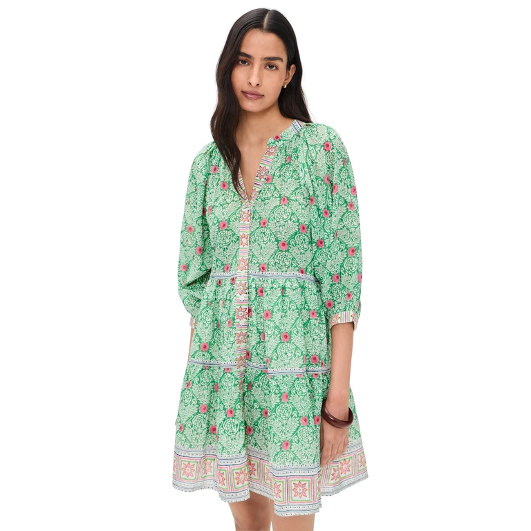 Bell Clara Mini Dress Green with Pink Flower S