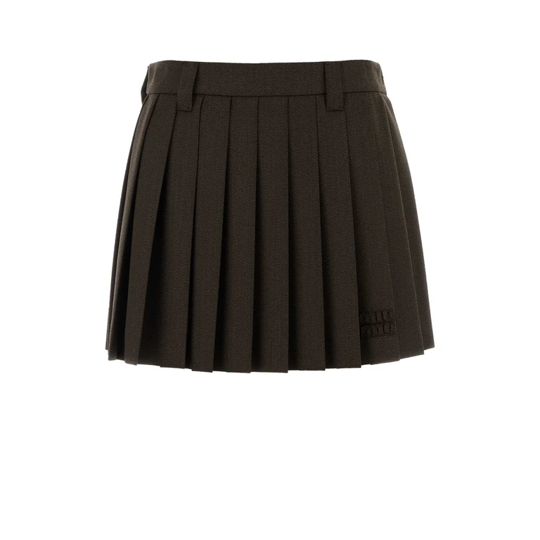 Miu Miu Chocolate Wool Mini Skirt Cacao Exterior: Virgin Gonne - Women