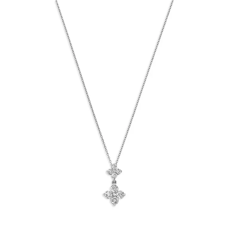 Diamond Two Tier Pendant Necklace in 14K White Gold, 1.0 tcw