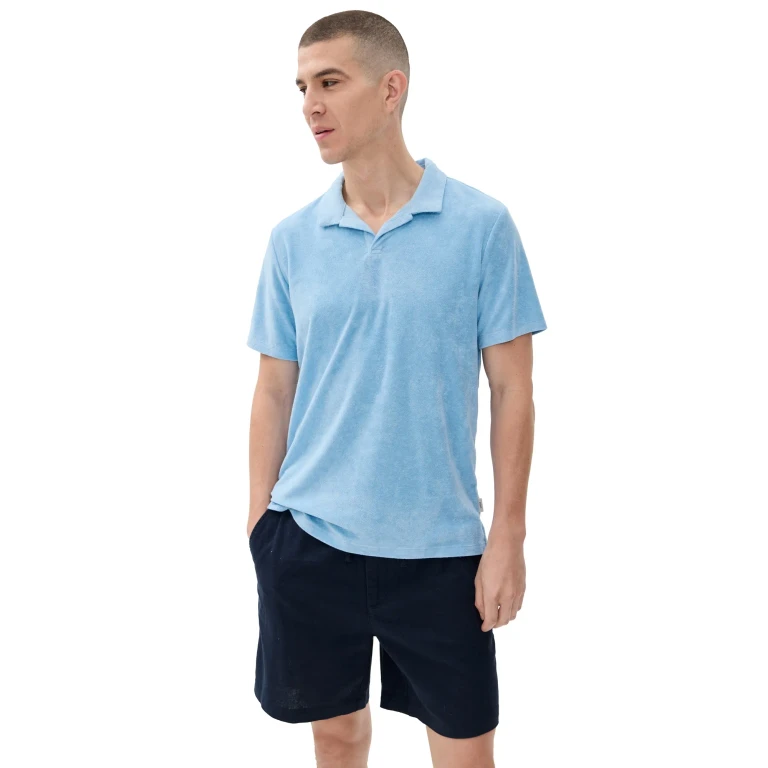 Onia Towel Terry Johnny Collar Polo Deep Navy S