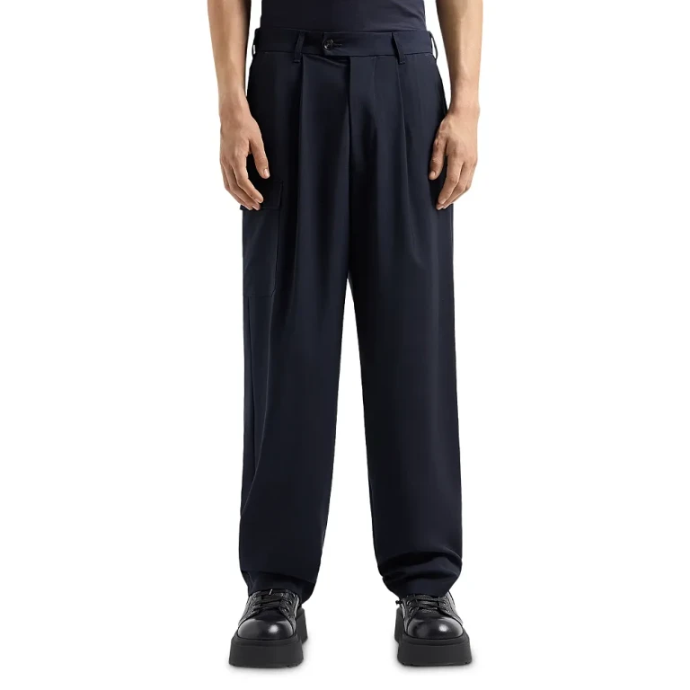 Emporio Armani Cool Wool Regular Fit Pleated Cargo Pants