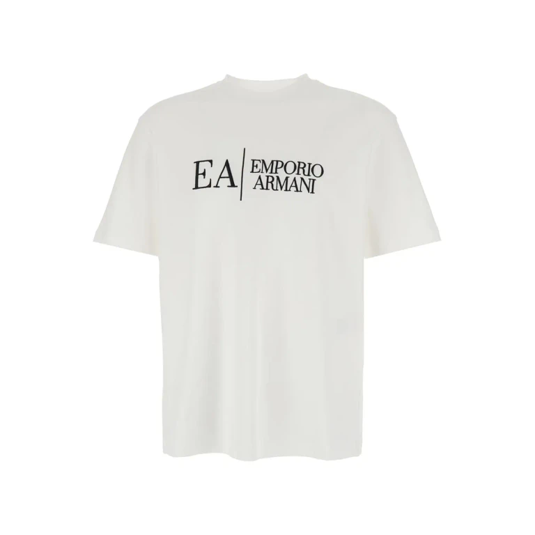 Emporio Armani White Crew Neck T-shirt With Maxi Logo On The Front In Cotton For Men