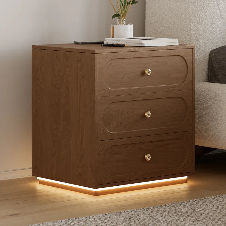Modern Smart Nightstand with Light 2 Drawer Bedside Table with Charging Station