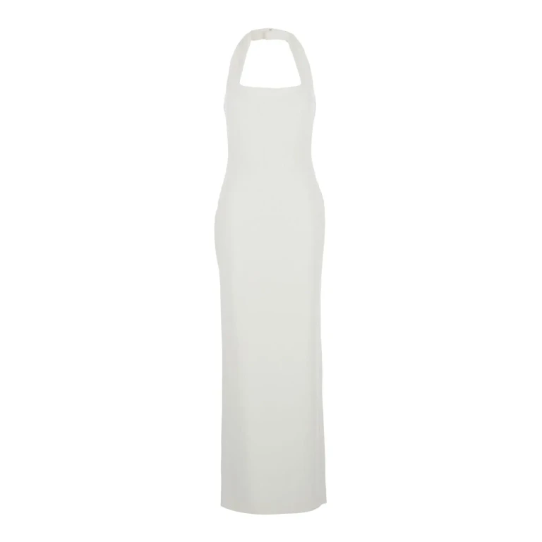 Solace London ilona White Long Dress With Square Neckline In Twill Woman