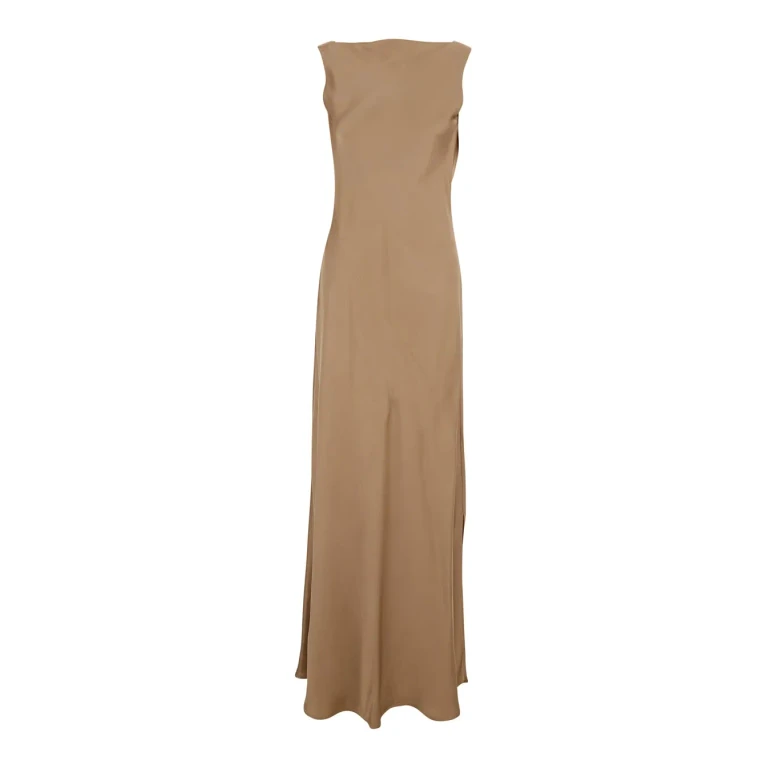Antonelli Long Dress mara With Boat Neckline And Draping On The Back In Beige Viscose Blend For Women