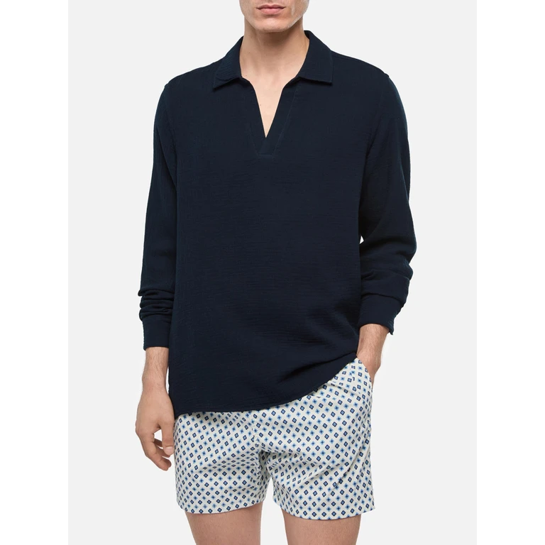 Mc2 Saint Barth Navy Blue Cotton Gauze Polo Shirt Ventotene - Men