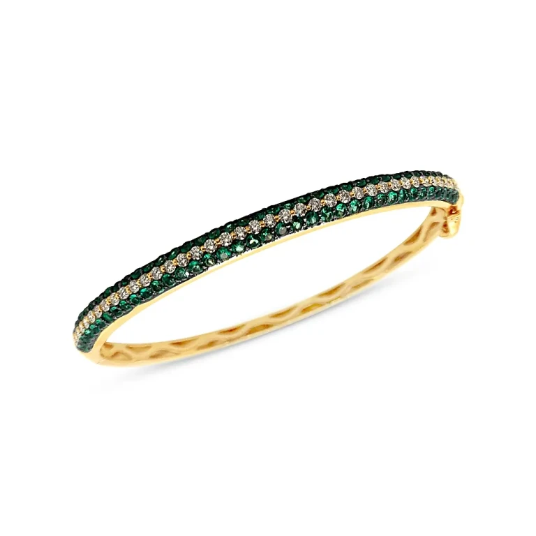Emerald and Diamond Bangle Bracelet in 14K Yellow Gold