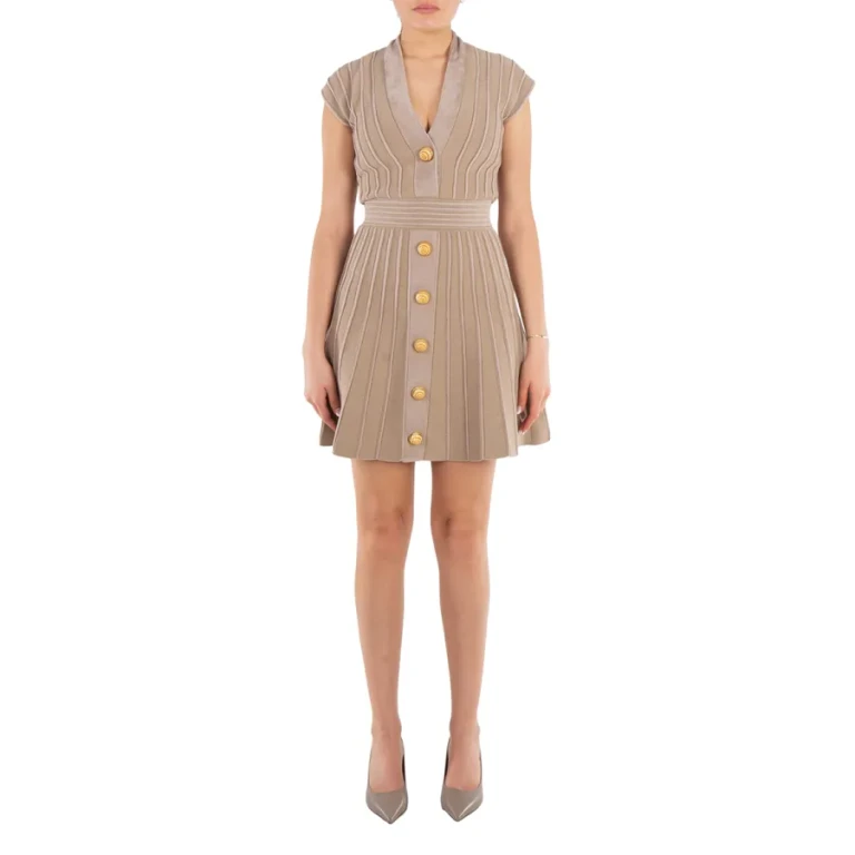 Balmain V-Neck Ribbed Mini Dress