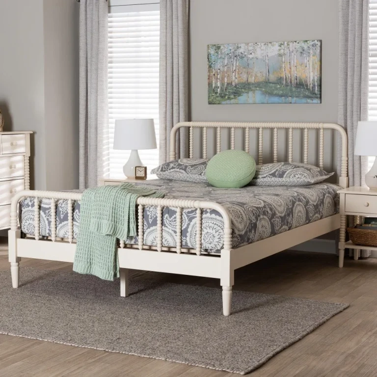 Welsh Ivory Spindle Wood Queen Platform Bed