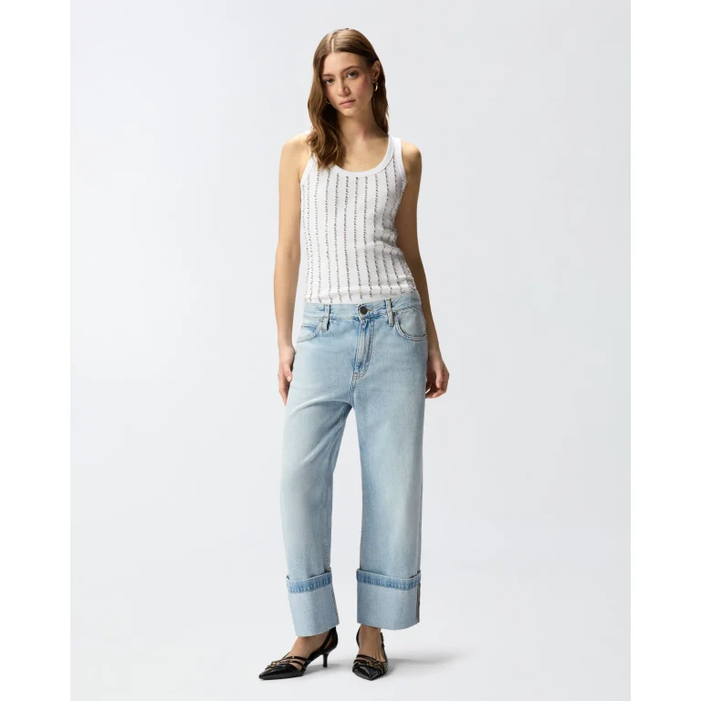 Pinko Jeans cropped con cintura in pelle