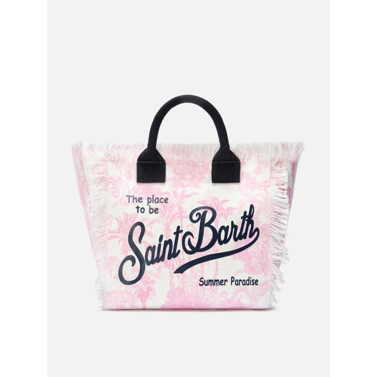 Mc2 Saint Barth Regular Vanity Canvas Bag With Pink Toile De Jouy Print - Unisex