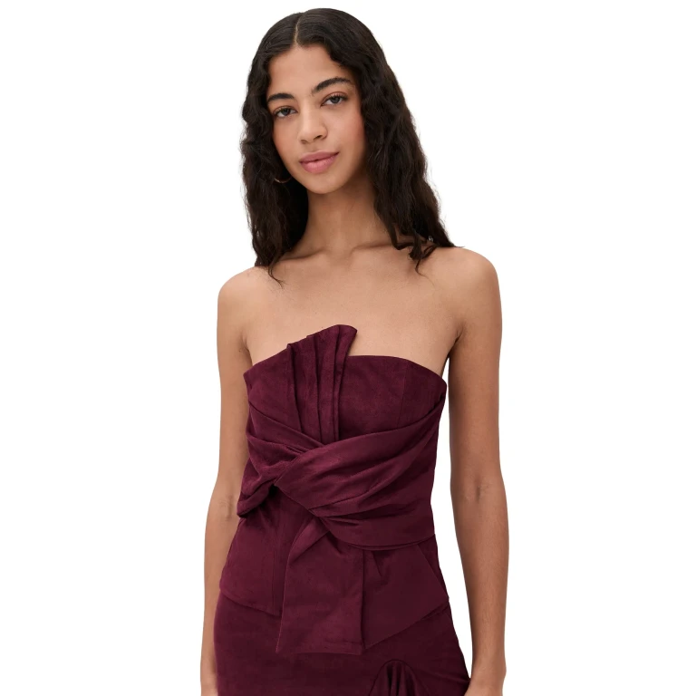 Line & Dot Valen Faux Suede Top Maroon M