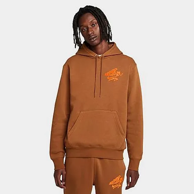 Nike Men's Sportswear Club Victory Graphic Hoodie in Light British Tan/Light British Tan/Safety Orange Size: 2XL