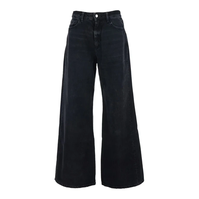 Icon Denim debby Black Jeans With Wide Leg And Logo Patch On The Rear In Denim Woman