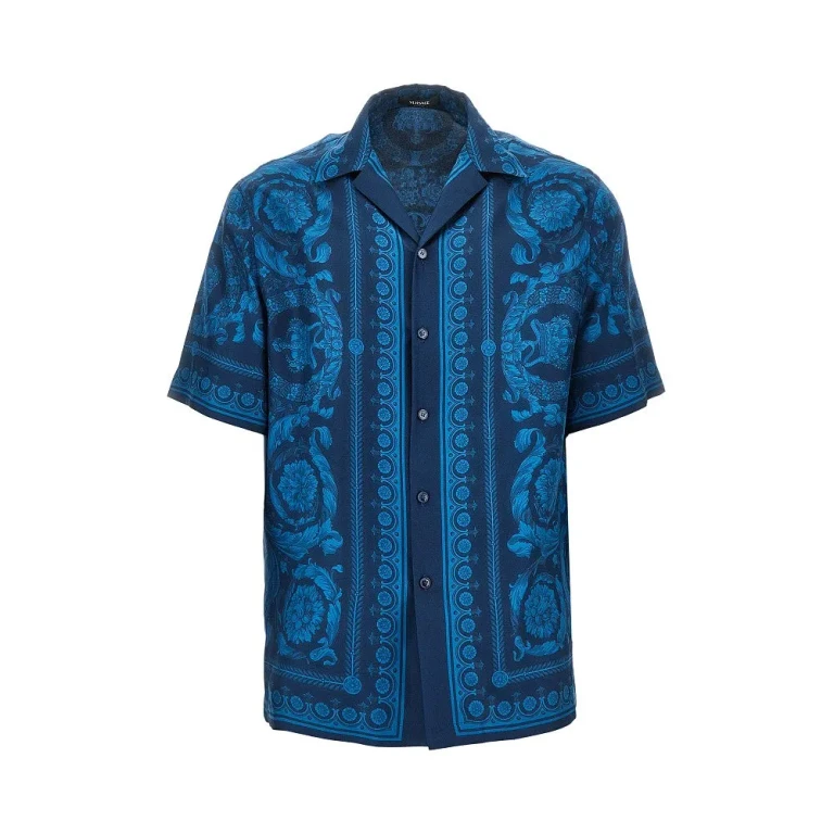 Camicia in seta con stampa Barocco Versace