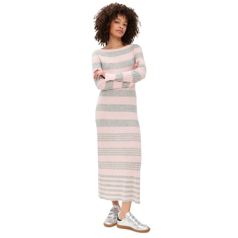 Guest in Residence Striped Rib Cashmere Dress Powder Pink/Stone S