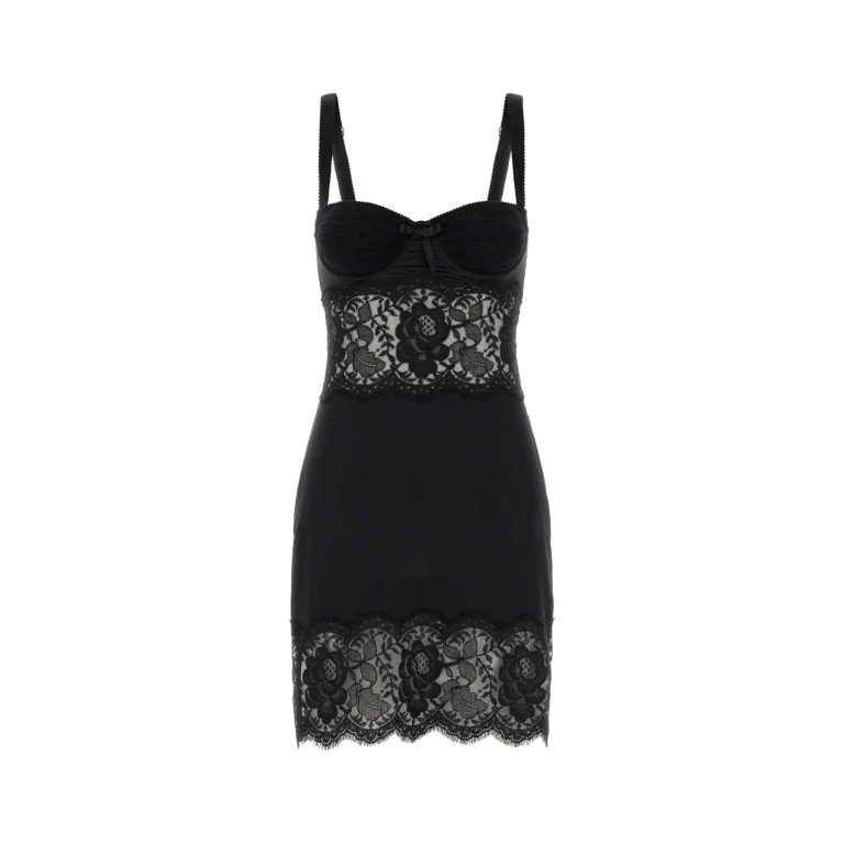 Dolce & Gabbana Black Satin And Lace Dress