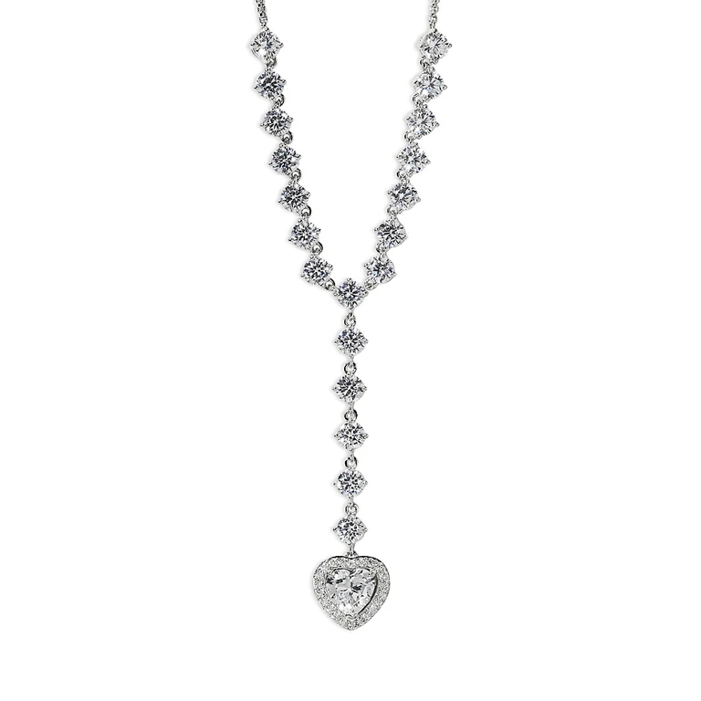 Nadri Le Bisou Cubic Zirconia Heart Halo Lariat Necklace, 16-18