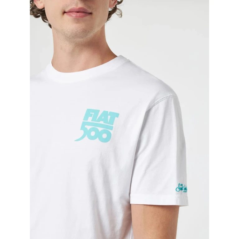 MC2 Saint Barth Fiat 500 Spiaggina T-shirt With Front And Back Print In White Special Edition