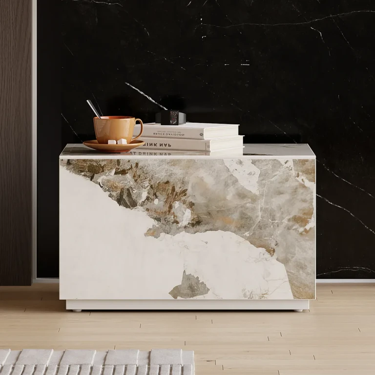 Modern White 23"W Sintered Stone Nightstand 1 Drawer Bedside Table