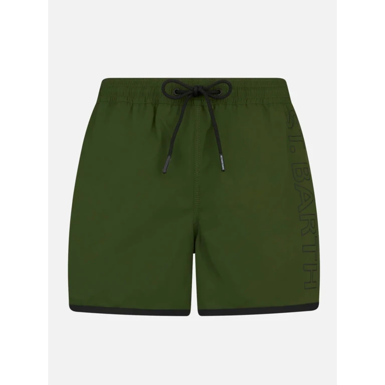 MC2 Saint Barth Alphaclub Military Green Technical Fabric Swim Shorts