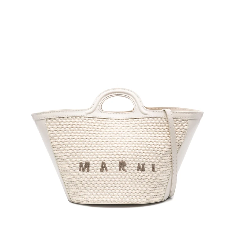 Marni Shell Tropicalia Summer Bag In Leather And Raffia