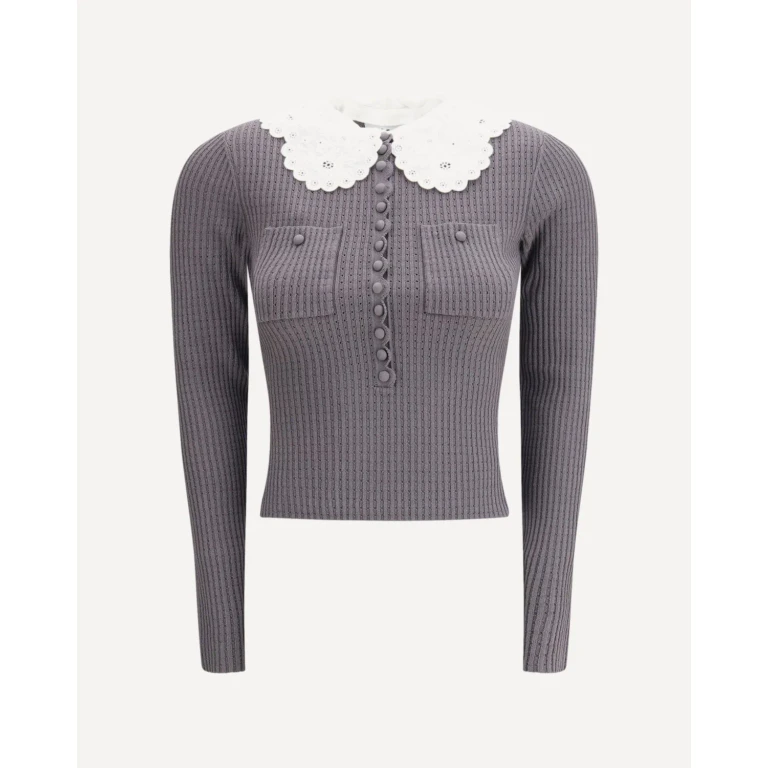 Top de punto con cuello de encaje Self-Portrait para mujer talla L