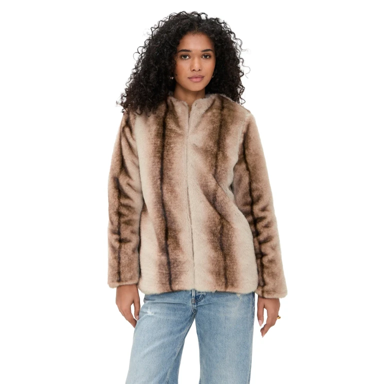 Line & Dot The City Faux Fur Jacket Brown Multi L