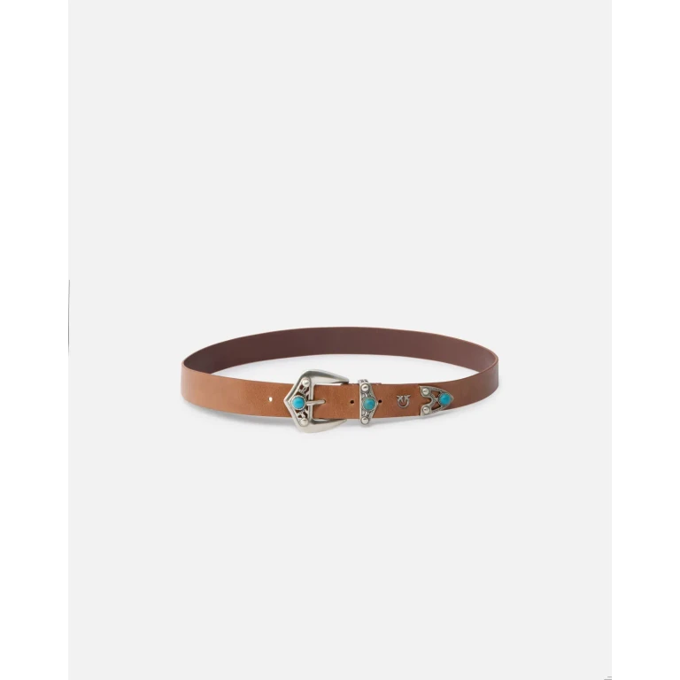 Pinko - Ceinture en cuir à pierres turquoise 3 cm - XS