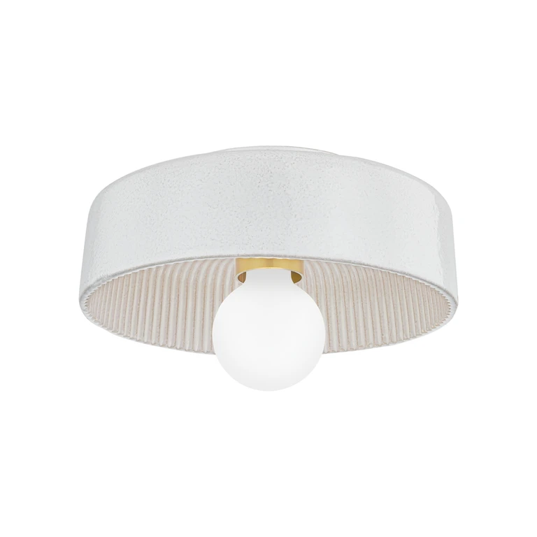 Ray 1-Light Flush Mount Ceiling Light in Aged Brass with Ceramic Reactive White