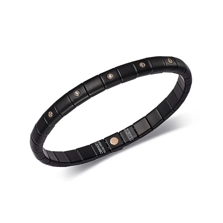 Roberto Demeglio 18K Rose Gold & Matte Black Ceramic Pura Stretch Bracelet with Alternating Champagne Diamond Bezels