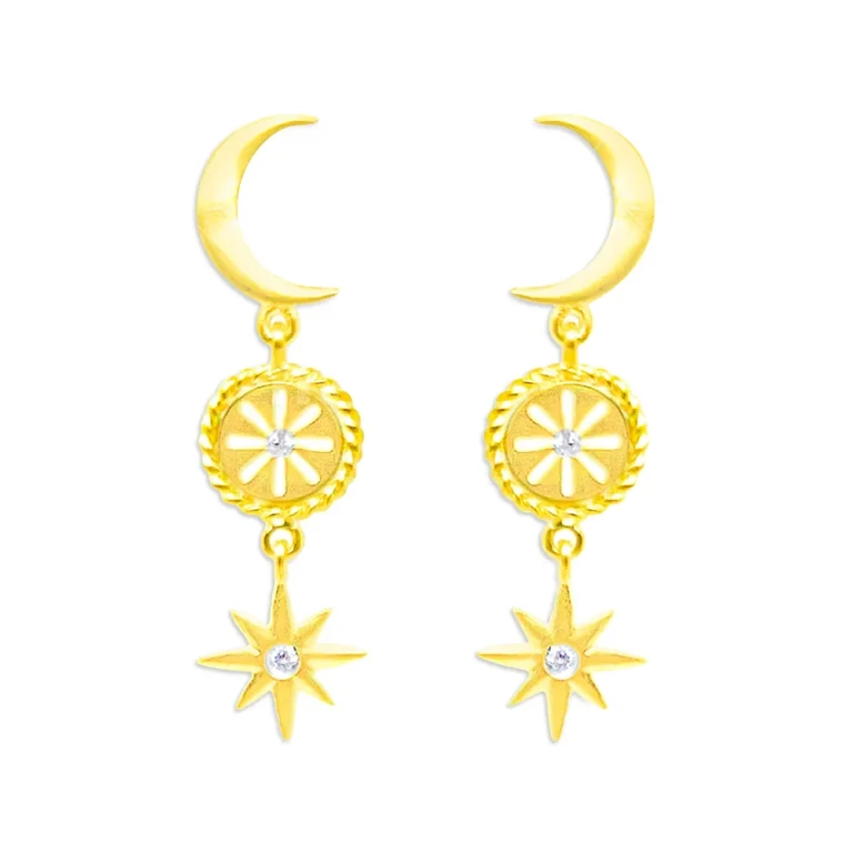 Meira T 14K Yellow Gold Diamond Accent Celestial Motif Symbol Drop Earrings
