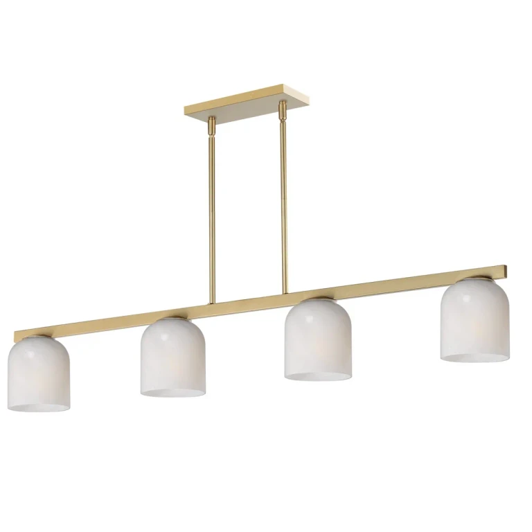 Natural Aged Brass Four Light Linear Pendant from the Scoop Collection