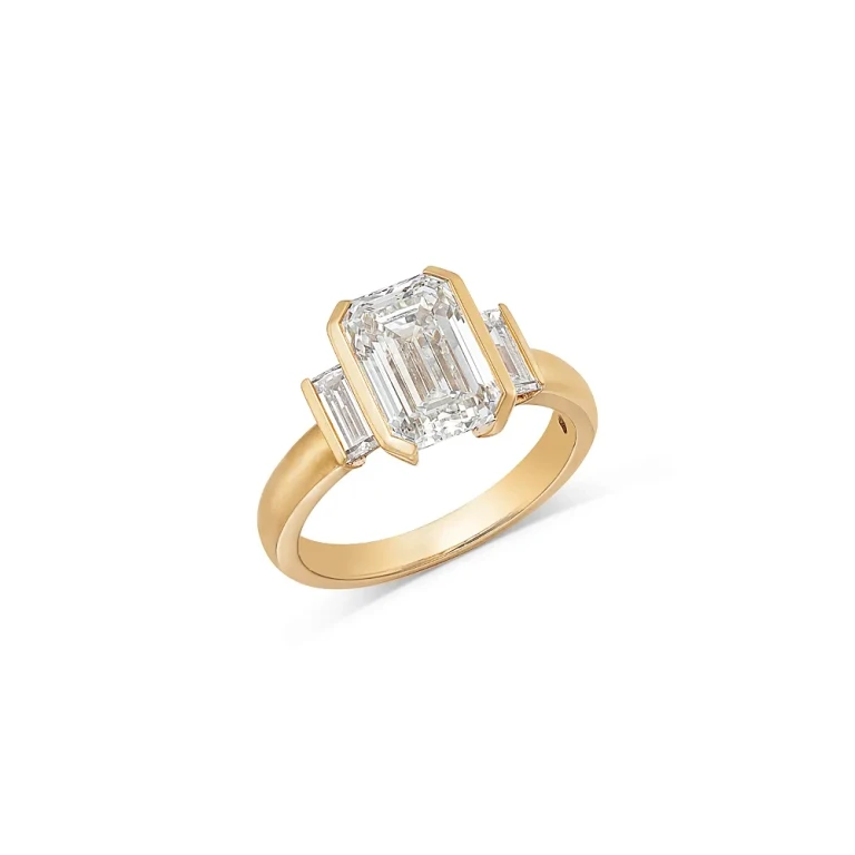 Luxe Collection Certified Lab Grown Diamond Emerald Cut & Baguette Engagement Ring in 14K Yellow Gold, 3.5 tcw