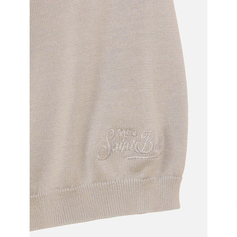 Mc2 Saint Barth Sloan Beige Silk Cotton Knitted Polo Shirt Brown Knitwear - Men