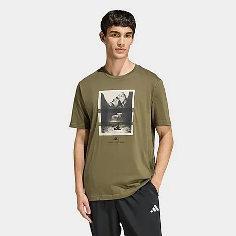 adidas Men's Outdoor Kayaking Graphic T-Shirt in Olive Strata Size: Small