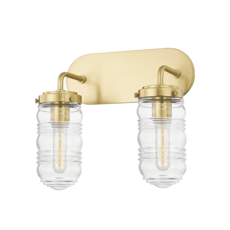 Mitzi Clara 2-Light Bathroom Vanity Light in Aged Brass