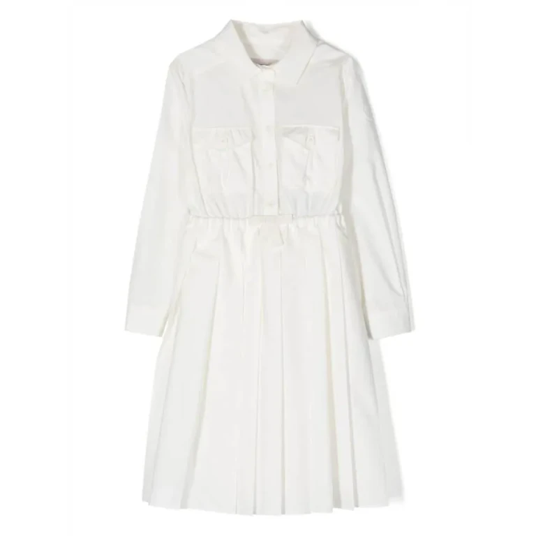 Moncler Girls White Cotton Poplin Long-Sleeve Shirt Dress