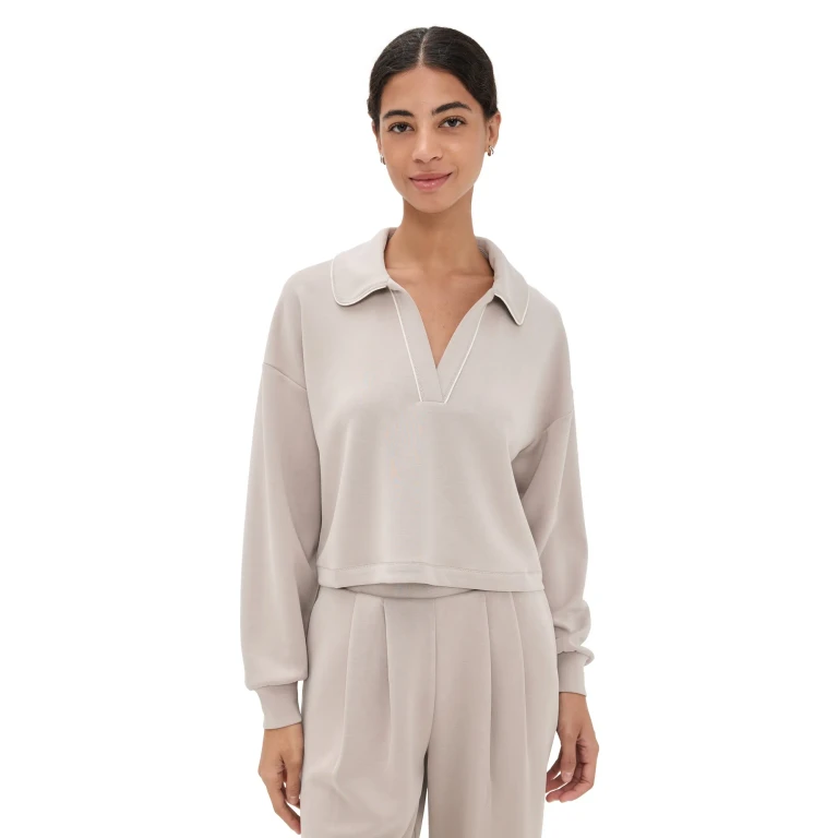 Sweaty Betty Sand Wash Crop Henley Sweatshirt Dusk Beige M