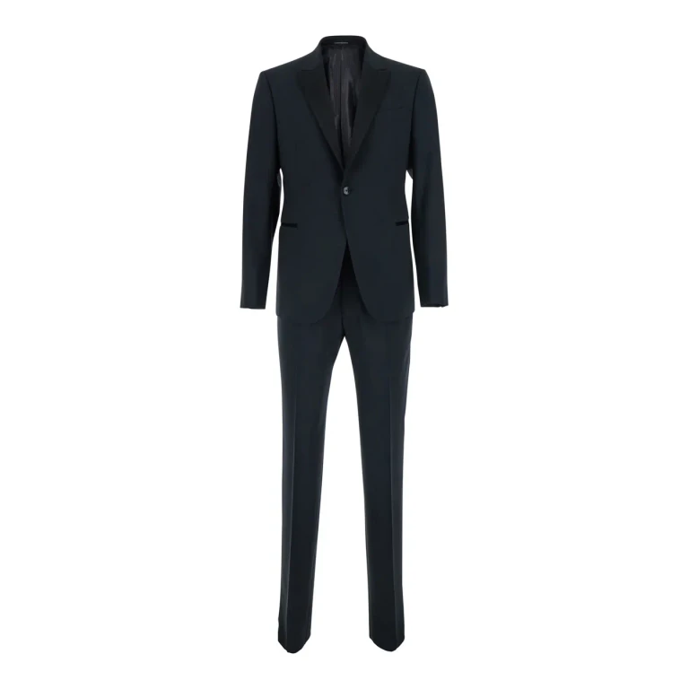 Emporio Armani Blue Single-breasted Suit With Peak Revers In Wool For Men