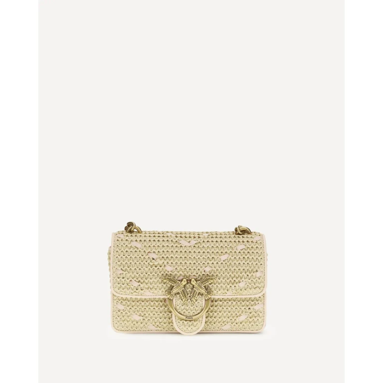 PINKO Mini Love Handtas van chevron-raffia en leer