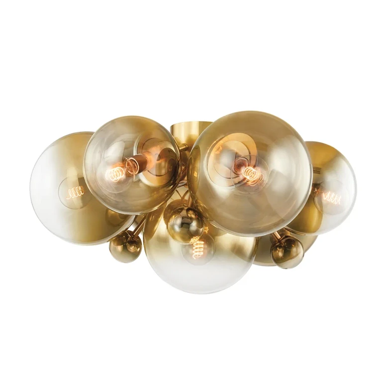 Vintage Polished Brass Seven Light Flush Mount from the Kyoto Collection