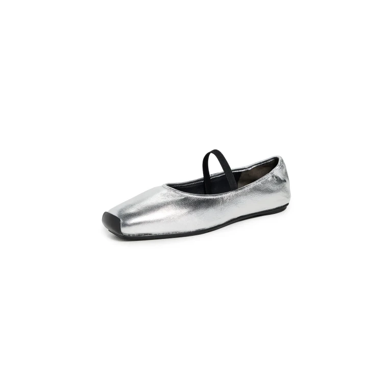 Tory Burch Runway Ballet Flats Silver/Perfect Black 7