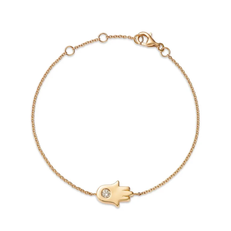 Diamond Hamsa Hand Link Bracelet in 14K Yellow Gold, 0.10 tcw
