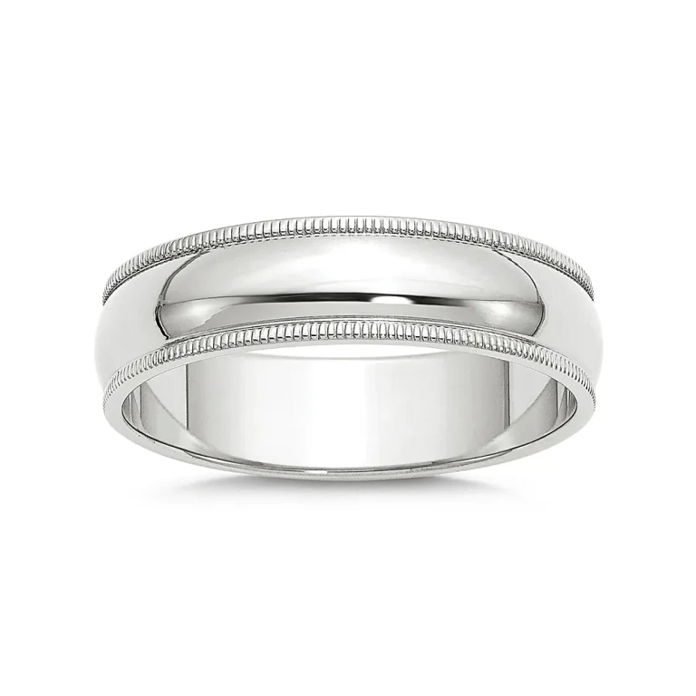 Men's 6mm Half Round Milgrain Band in 14K White Gold