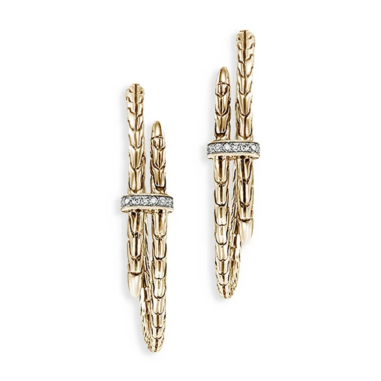 John Hardy 14K Yellow Gold Spear Diamond Coil Hoop Earrings