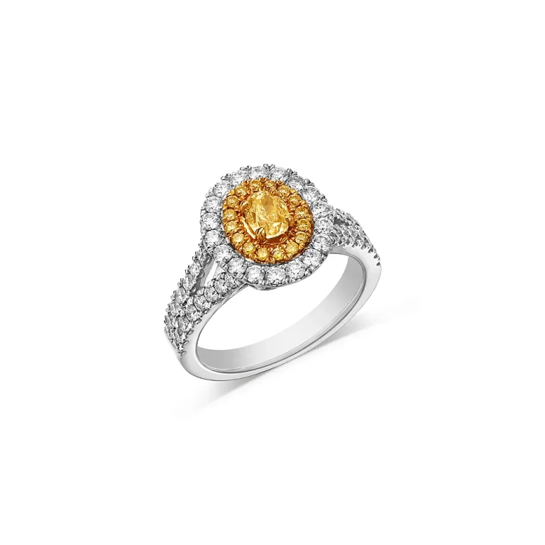Yellow & White Diamond Oval Halo Ring in 18K Yellow & White Gold, 1.49 tcw