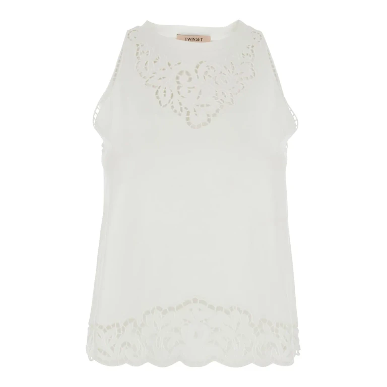 TwinSet White Top With Cotton Lace Details For Women