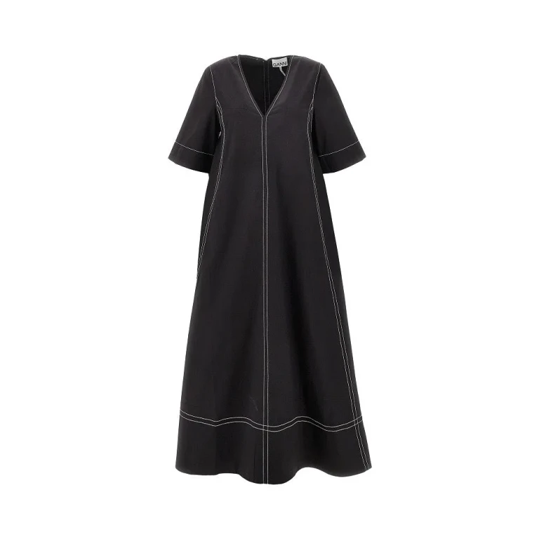 Vestido midi de popelina elástica GANNI