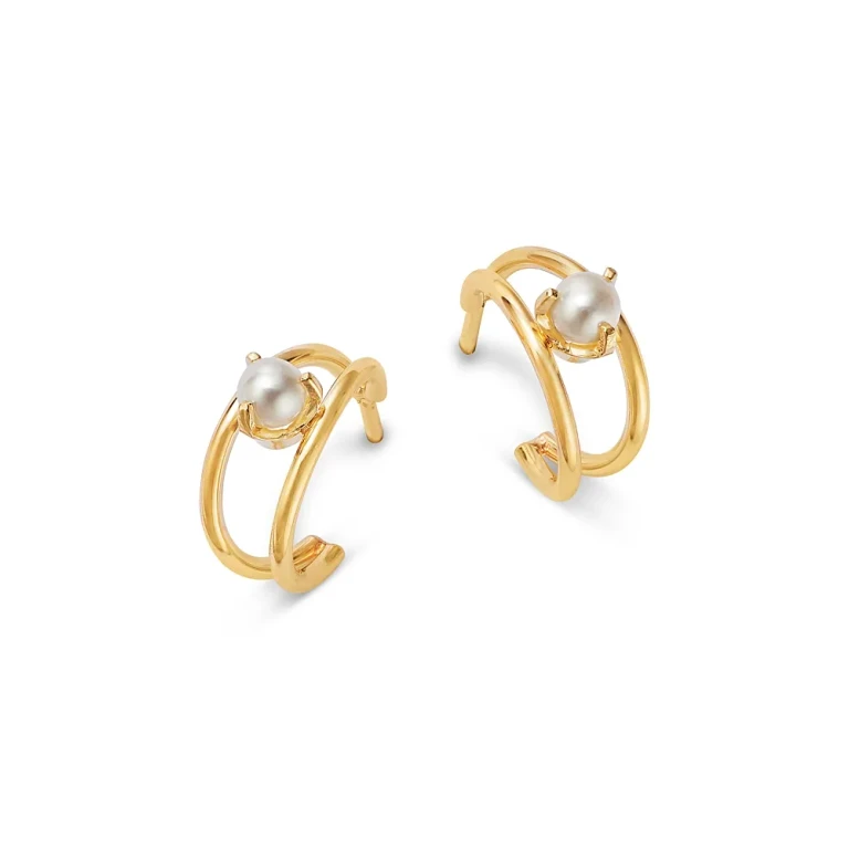 Zoe Chicco 14K Yellow Gold Nested Prong Cultured Freshwater Pearl Double Wire Hoop Earrings